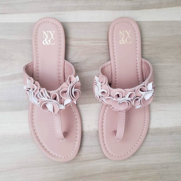 New York & Company Shoes - New York & Company Liana Flower Design Flip-Flops Thong Sandals Nude Pink Size 8